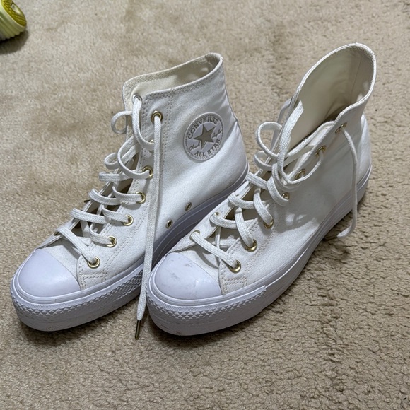 Converse All Star White and Gold High-Tops - Picture 3 of 4